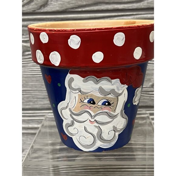 Santa Claus Flower Pot Handpainted Terra Cotta Christmas Holiday 4.25” - Picture 1 of 6